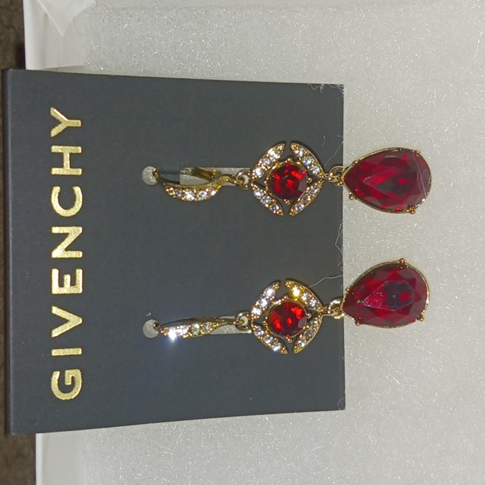 GIVENCHY PAVÉ AND RED STONE DOUBLE DROP EARRINGS